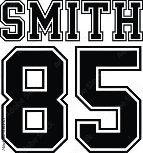 Smith 85 Sports Jersey Typography Design with Name and Number on White Background