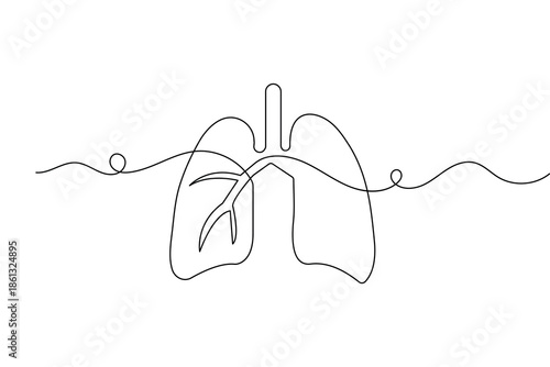 Human lungs one line art drawing with minimalist outline for medical and health concept