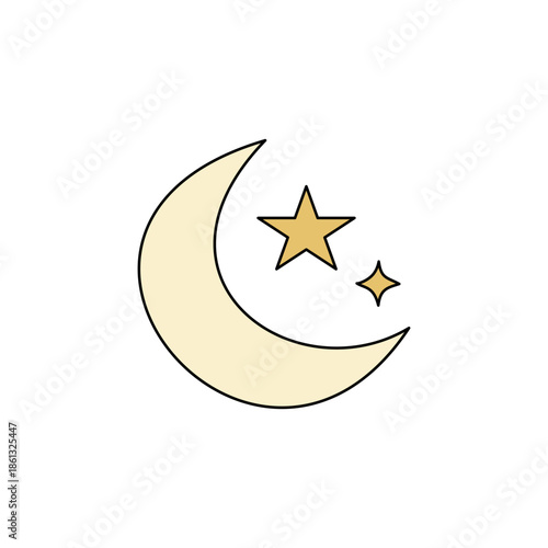 Crescent Moon and Stars Icon: Dreamy Night Sky Element