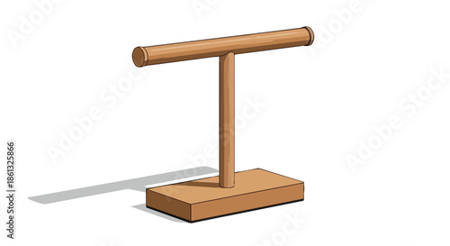 A minimalist wooden T-bar stand designed for elegant display and practical organization of various items.