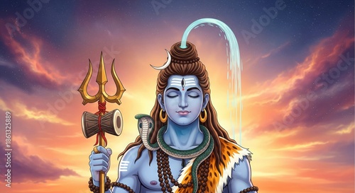 Wallpaper Mural Mahadev Adiyogi with Orange Pink Cosmic Glow – Peaceful Shiva Art Torontodigital.ca