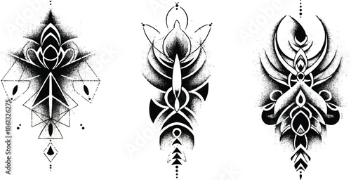 Black Ink Dotwork Tattoo Vector in High-Contrast Stippling Style on White