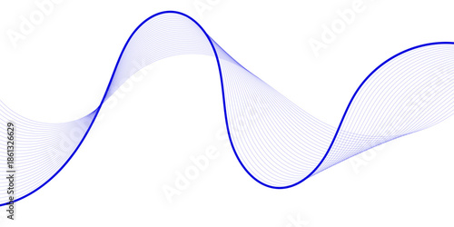 Minimal Abstract Blue Curve Wave Line Isolated on White and Transparent Background.