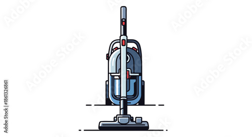 Modern upright vacuum cleaner illustration for household cleaning tasks and maintenance routines featuring blue and gray tones