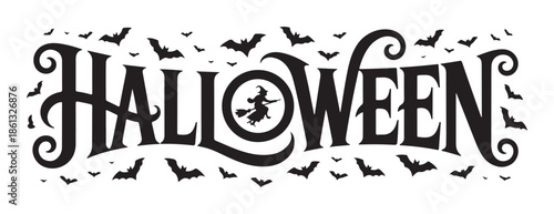 Halloween Text with Bats on White Background