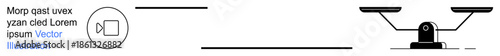 Legal balance, media presentation, content management, decision-making, fairness, asset distribution. Scales and video icon next to placeholder text. Legal balance and media presentation concept