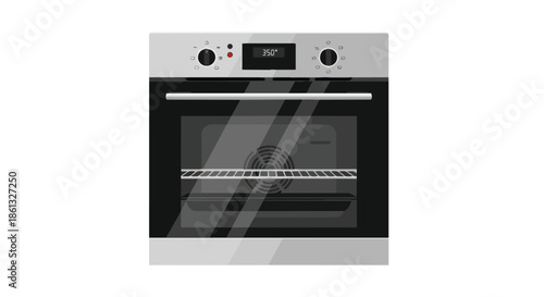 Sleek contemporary electric convection oven digital display and adjustable controls for modern kitchen baking and cooking needs isolated on white