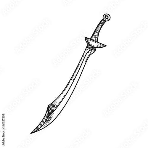 hand drawn sword line art vector illustration