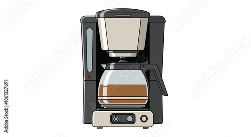 Modern automatic drip coffee machine brewing fresh morning beverage vector illustration with steaming hot liquid ready to energize daily routines