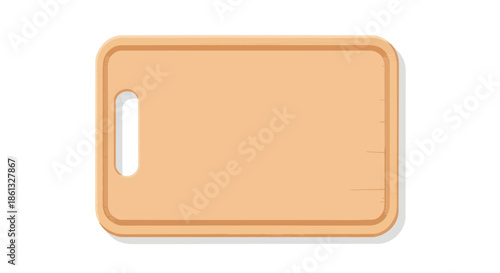 Clean, flat design wooden cutting board illustration, essential kitchen tool for food preparation, chopping, and presenting culinary creations with