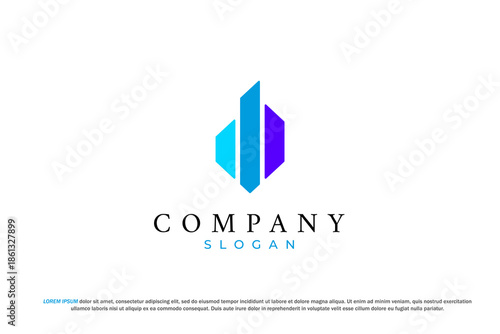 blue purple building logo modern minimalist abstract