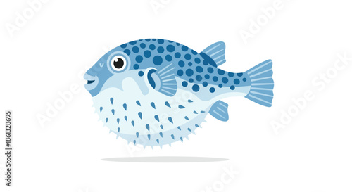 Charming blue pufferfish illustration featuring a cheerful expression and spiky defense mechanism on a clean white background