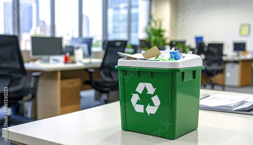 Wallpaper Mural Recycling Bin in Office Environment Promoting Sustainability. Torontodigital.ca