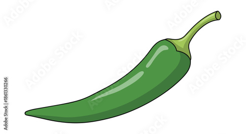 A vibrant green chili pepper illustration, featuring a smooth, curved form and a distinct stem, perfect for culinary and spice-related designs and