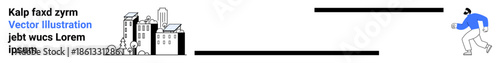 Urban life, cityscape journeys, personal challenges, urban dynamics, goal pursuit, active lifestyle. City buildings and running character. Urban dynamics and cityscape journeys concept