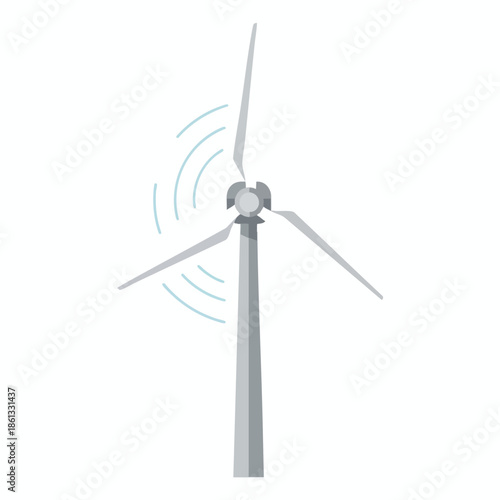A flat illustration of a wind turbine, isolated on a white backdrop