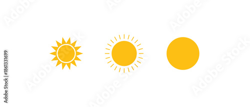 Sun icon set from outline rays to solid yellow circle