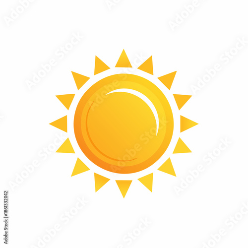 Stylized graphic illustration of a bright yellow sun with triangular rays radiating from a circular core, simple design representing heat, light, and solar energy
