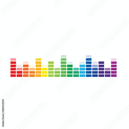 A colorful, horizontal sound wave illustration made of rectangular blocks