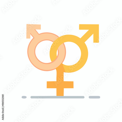 Intertwined Gender Symbols Representing Gender Identities and Relationships on White