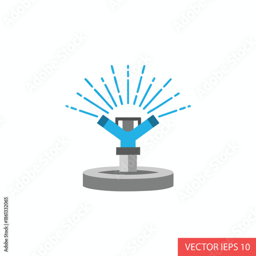 Vector image of a sprinkler system head spraying water into the air, on white