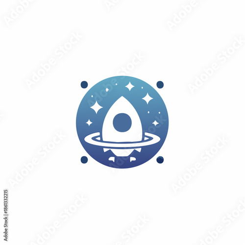 Cartoon Rocket Ship Launching Into Space With Stars and Planets Graphic Icon