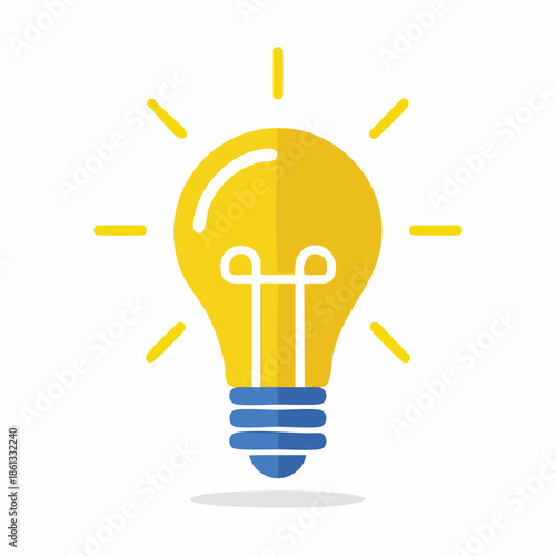 Bright Lightbulb Shining Idea Generation Innovative Concept, Flat Vector Design