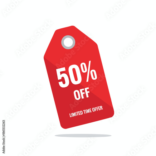 A red tag with 50% off and a "limited time offer" sits on a white background