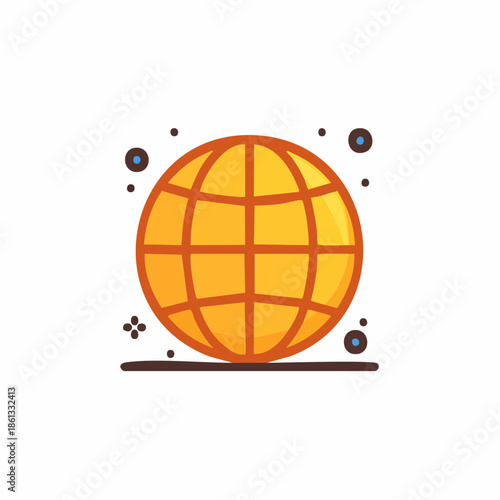 Stylized Orange Globe Icon with Grid Lines for Geography, World Connection, Internet, and Navigation