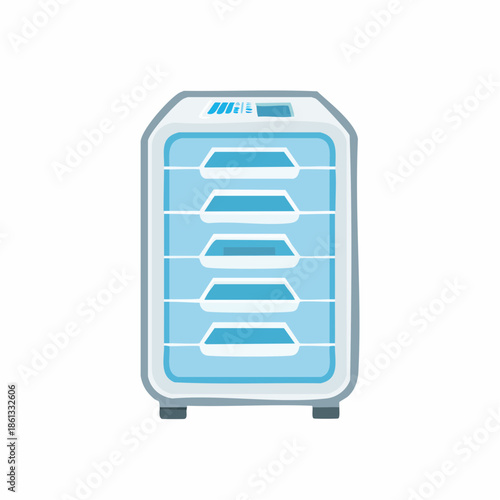 Modern food dehydrator with transparent door and multiple trays for fruit or vegetables preservation and storage