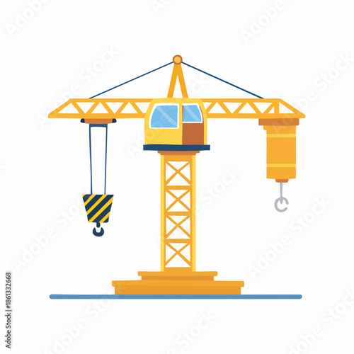 Construction Tower Crane at a Building Site Heavy Machinery Illustration for Industrial Projects and Real Estate Development