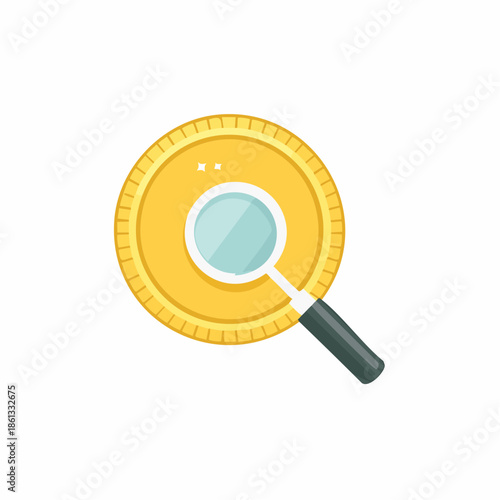 Financial Analysis Coin Under Magnifying Glass Economic Scrutiny Money Investigation Business Investment Market Research Illustration