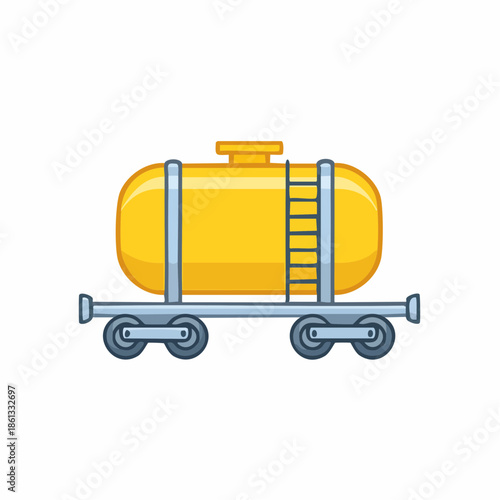 Yellow railway tank car illustration transporting liquid or gas cargo on a train platform