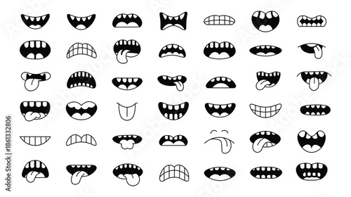 Cartoon Mouth Expressions Vector Set – Funny Lips, Teeth, and Tongue Emojis