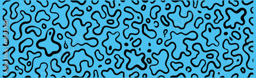Seamless Blue Abstract Amoeba Shape Pattern with Bold Lines