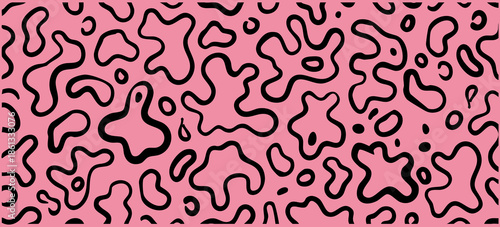 Seamless Soft Pink Abstract Amoeba Shape Pattern with Bold Lines
