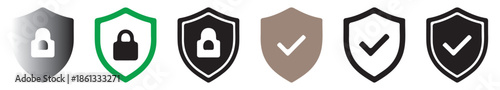 Set of security shield icons, security shield symbol with check mark and padlock, Shield security icon, Safety, protection sign. Security shield sign.