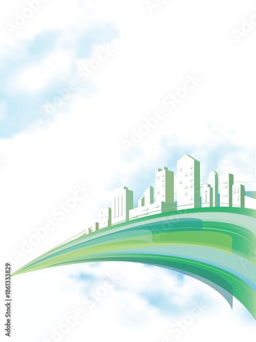 City in the sky 2 with the green colour tone shows the feeling of eco & ecology vertical vector illustration graphic EPS 10
