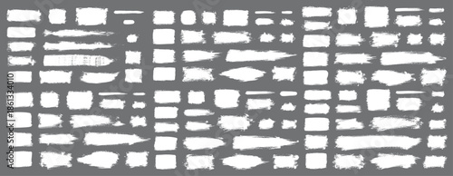 Hand drawn black paint brush, strokes collection with rough grunge ink textures, boxes, frames and creative elements.