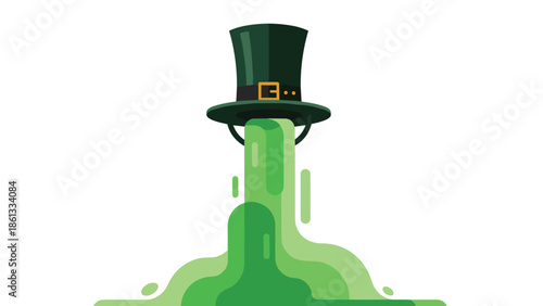 St Patrick's Day concept with green liquid pouring out of top hat, Generative AI.