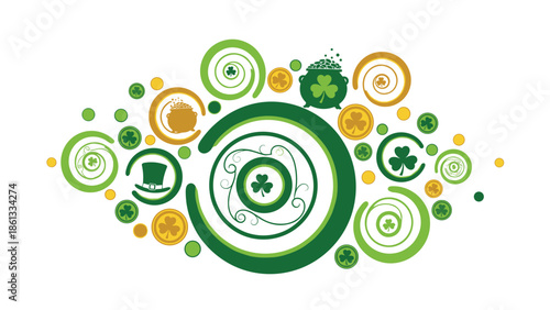 St Patrick's Day celebration with shamrocks and gold coins, Generative AI.