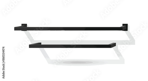 Modern minimalist black metal towel bars with sleek square design and subtle shadows against a clean white background