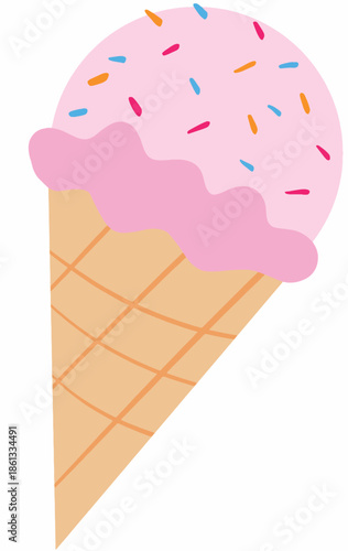 Pink ice cream with sprinkles. Summer icon. Beach holiday. Sweet treat symbol.