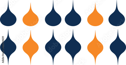Abstract liquid drop silhouette set, orange and blue water droplet icons, creative graphic design elements, cad drawing flat vector illustration, isolated minimalist shapes
