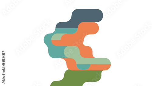 Abstract colorful illustration of layered shapes in various hues and forms