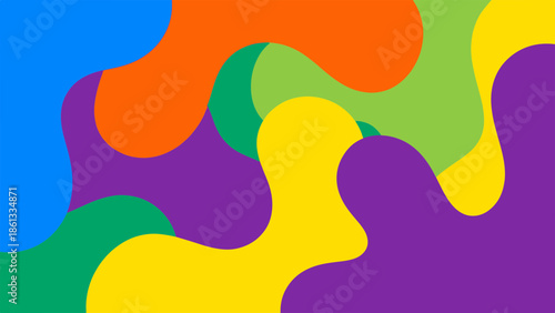 Vibrant abstract shapes in a colorful, dynamic composition viewed from above, showcasing fluid, wavy patterns in multiple hues