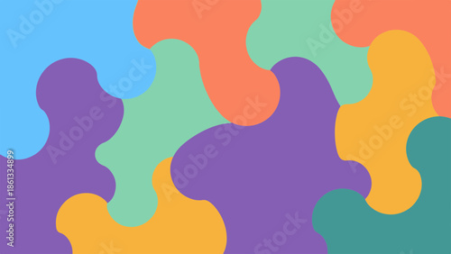 Vibrant abstract shapes interlocking seamlessly in a colorful composition viewed from directly above