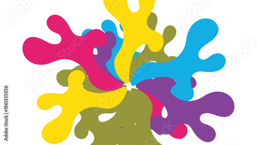 Vibrant colorful paint splatters radiating from a central point in an abstract illustration