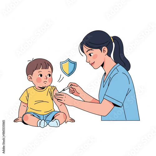 Caring Nurse Giving Vaccination Injection to Baby for Immune System Protection