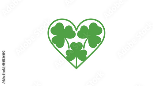 Green heart shaped clover symbol for love luck and friendship, Generative AI.